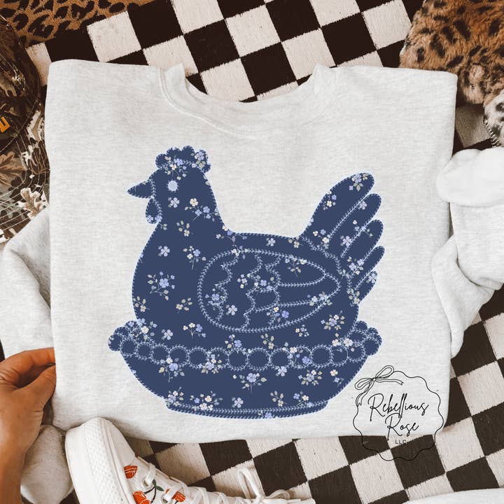 Vintage Blue Hen Nest Graphic Crewneck Sweatshirt for wholesale by Rebellious Rose LLC