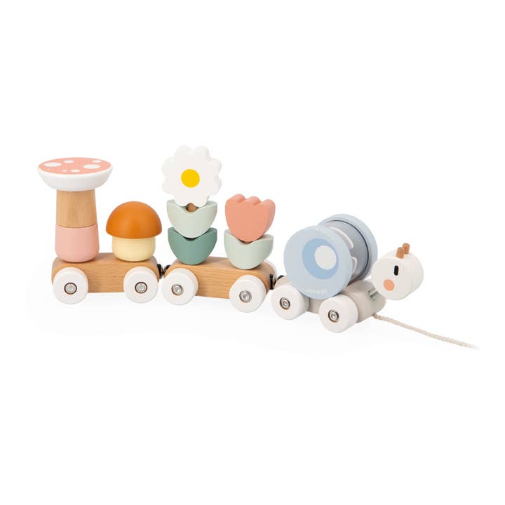 Janod - Wholesale Wood Toy - Kids - Sweet Cocoon Snail Pull-Along Stacker Train2