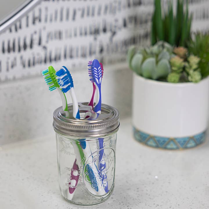 Fox Run Brands - Wholesale Toothbrush Holder - Jarware Toothbrush Holder Lids For Wide Mouth Mason Jars