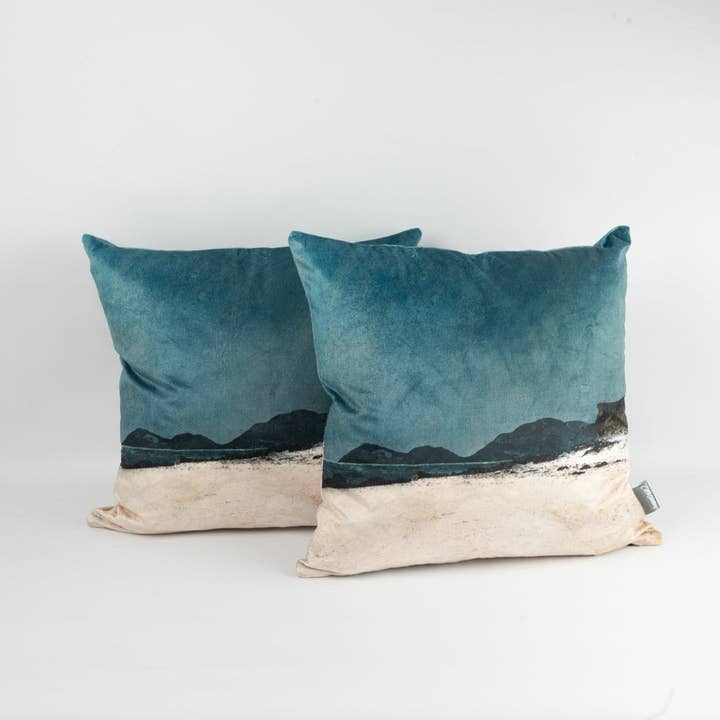 Harris from Coral Beach Isle of Skye Velvet Cushion for wholesale by Cath Waters Scottish Landscapes