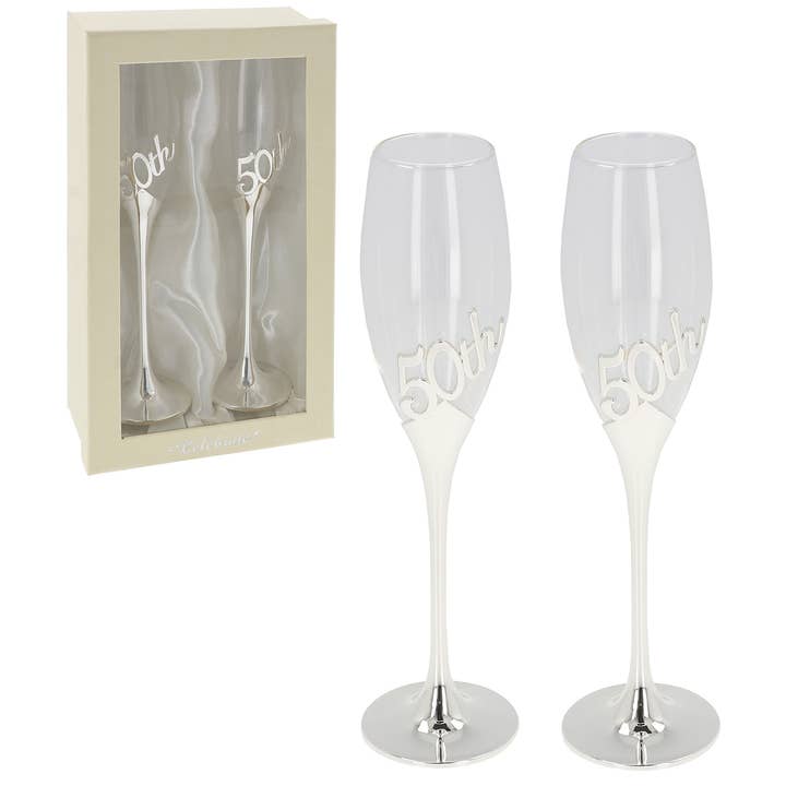 Silver Champagne 50th Anniversary Pair for wholesale by Joe Davies