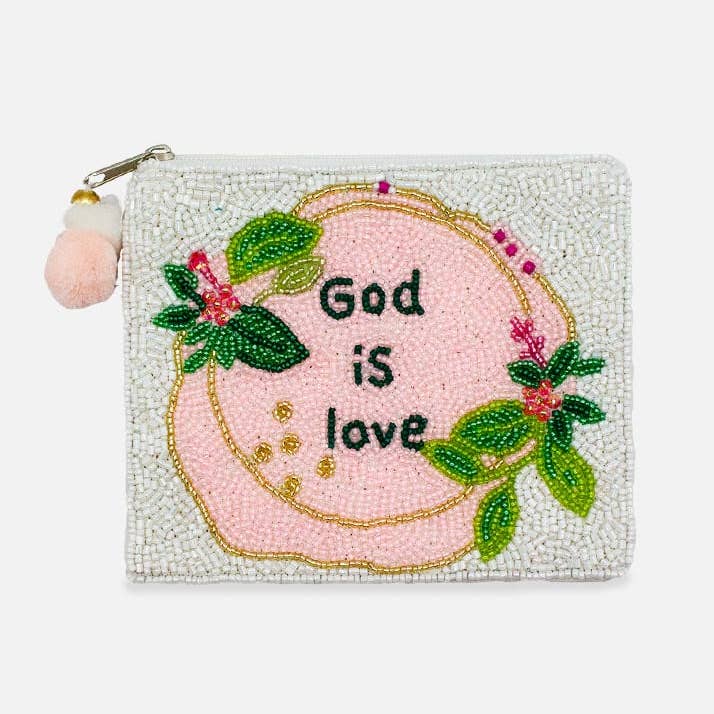 GOD IS LOVE BEADED COIN POUCH for wholesale by Pizzazz, Inc.