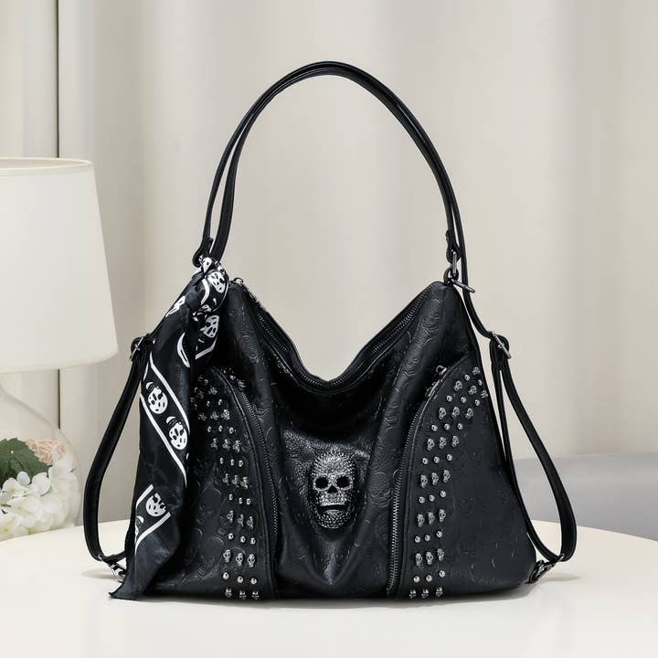 Bolso de Hombro de Gran Capacidad con Remaches Punk y Calavera para venta al por mayor de Tourtiwi