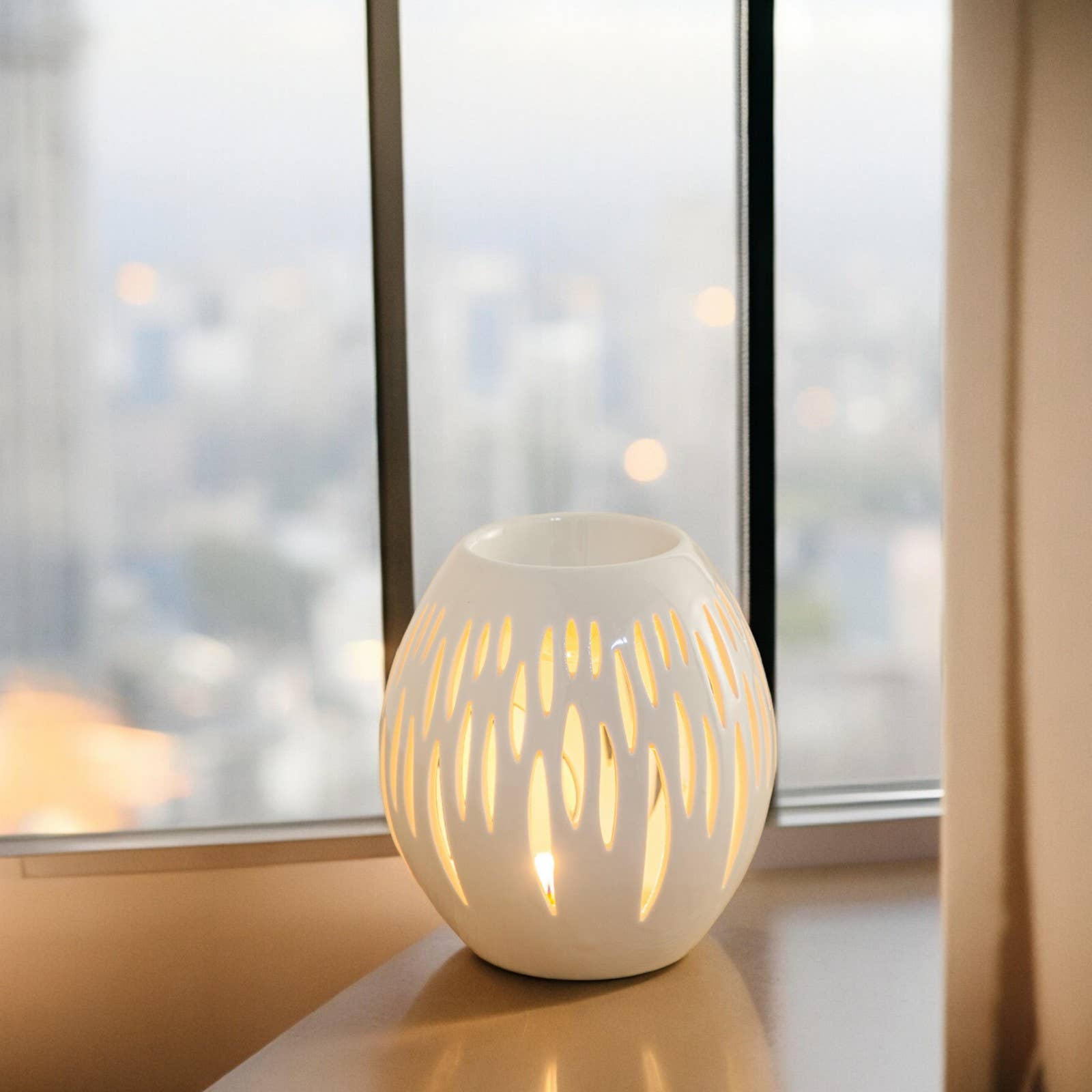 Zen'Arôme - Vente Diffuseur de parfum chauffant - Bruleur huile et cire parfumée en céramique Ovali Blanc5