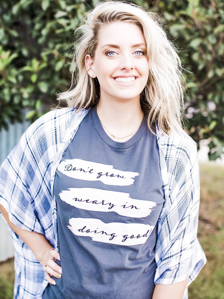 don't grow weary tee for wholesale by J & M Designs a Christian Brand