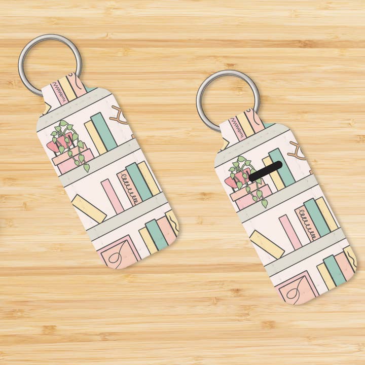 Bookshelf Book Lover Lip Balm Holder Keychain for wholesale by DaisyChainDesignCo