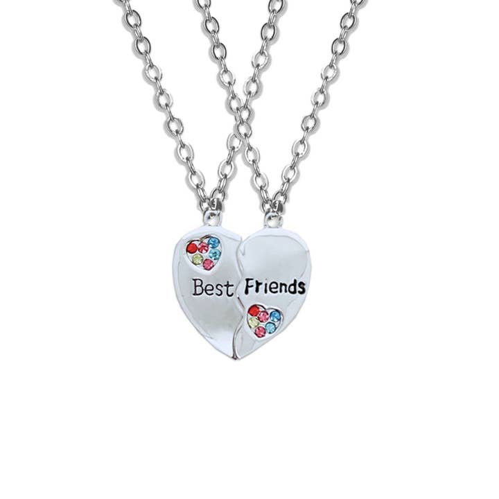 BFF 2PC Rhinestone Heart Necklace Set for wholesale by Stellazeta