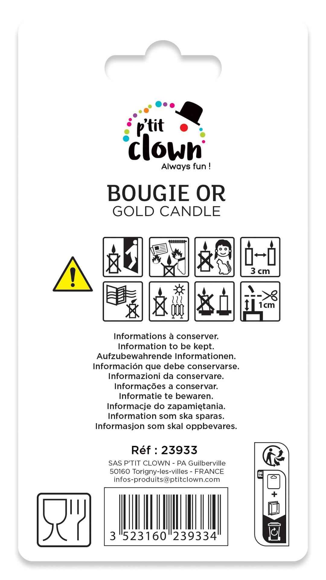 P'tit Clown - Wholesale Cake Candle - Gold Candle - Number 33