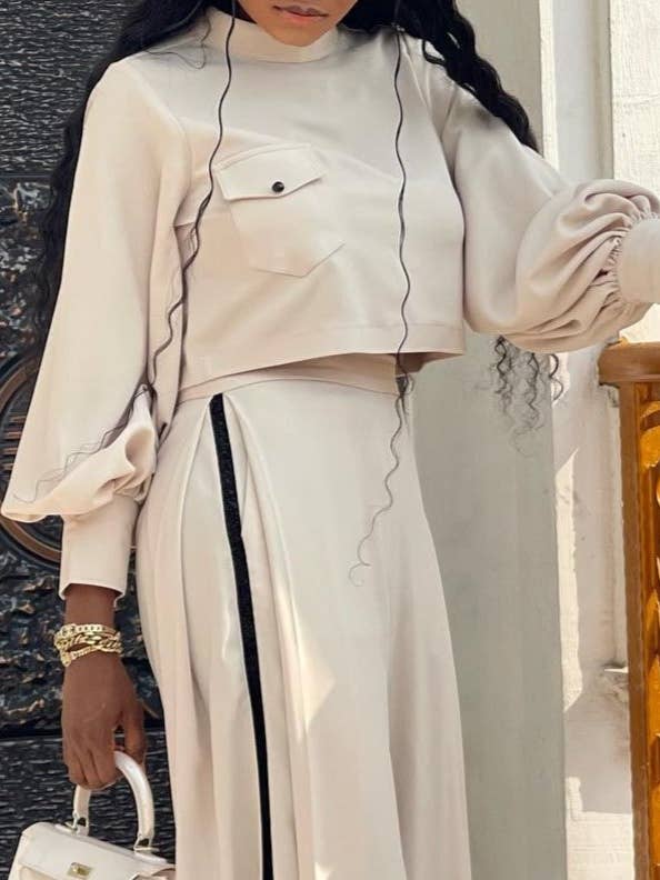 Apricot Half Turtleneck Top, Wide-Leg Pants, Two-Piece Set for wholesale on Faire