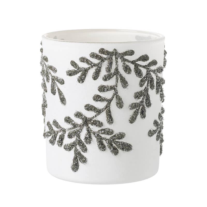 Heaven Sends - Wholesale Candle holder - LG WHITE GLASS & LEAVES T LIGHT HOLDER