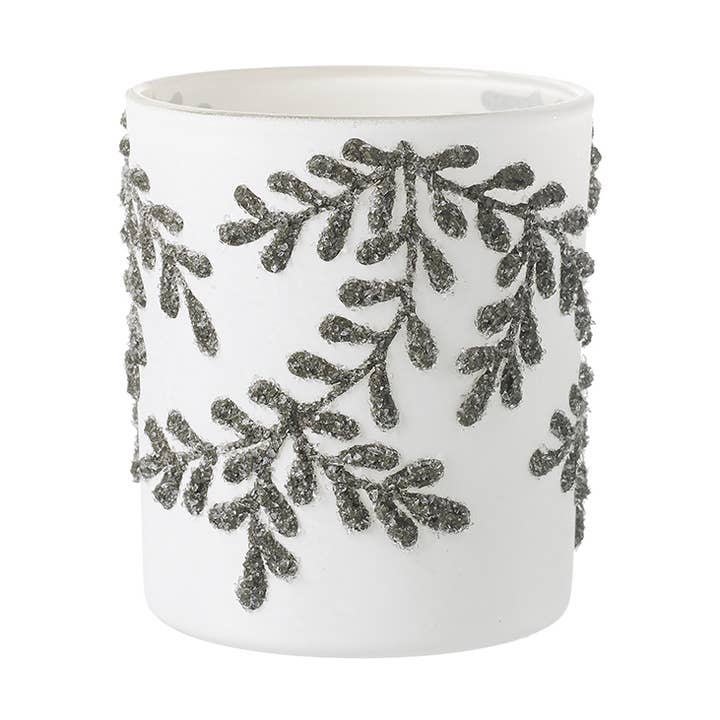 Heaven Sends - Wholesale Candle holder - LG WHITE GLASS & LEAVES T LIGHT HOLDER0