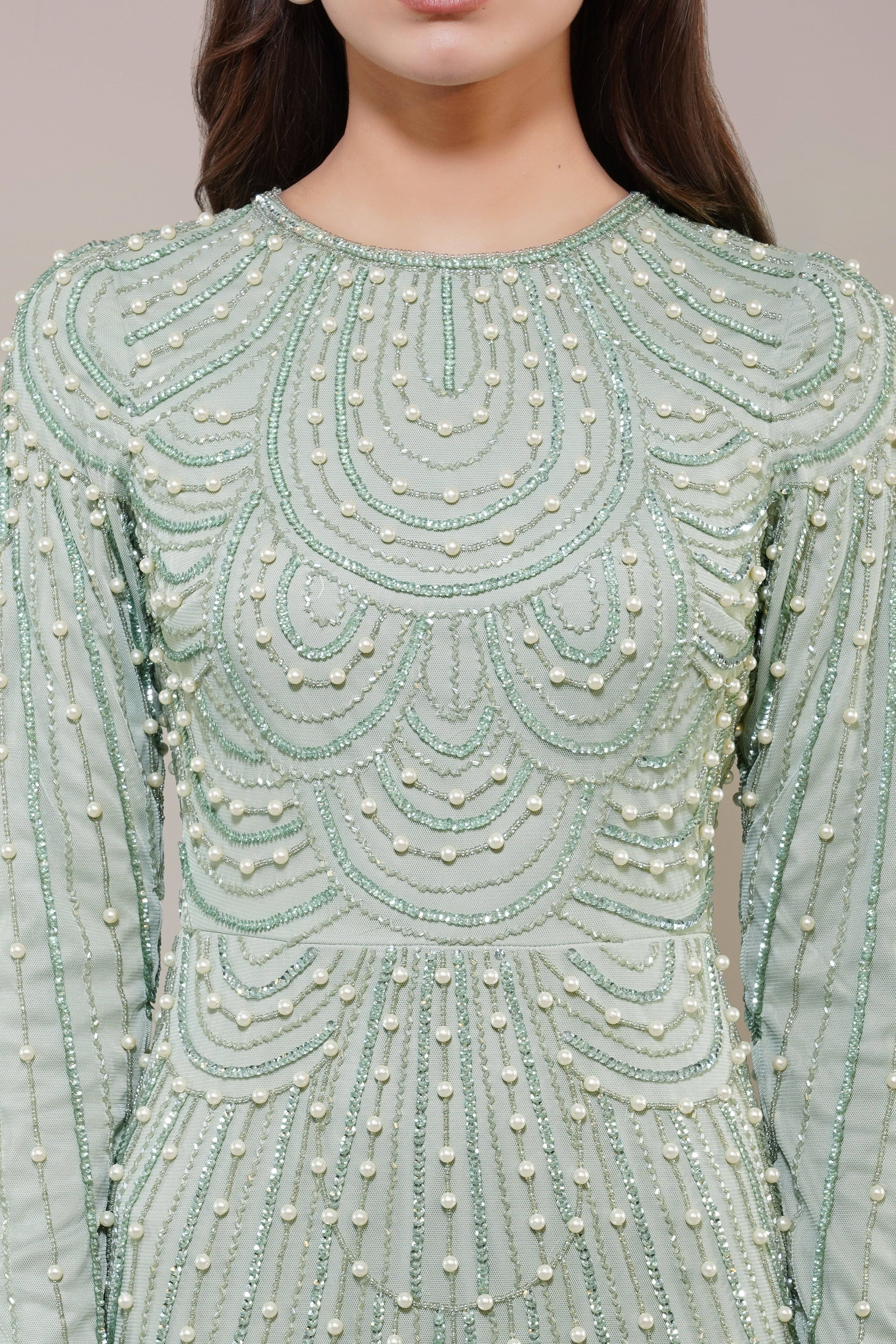 Mabel Embellished Maxi Dress in Pistachio for wholesale on Faire1