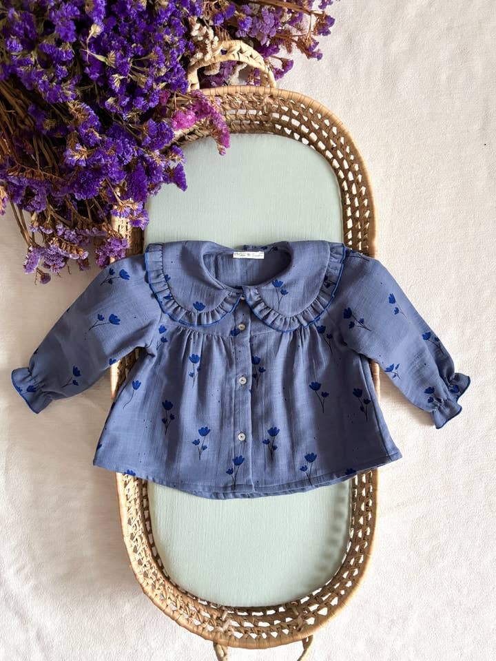 Blue Floral Muslin Blouse for wholesale by Maria Jasmim Baby & Child
