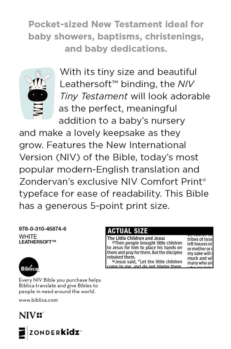 HarperCollins Christian Publishing - Wholesale Religion - NIV Tiny Testament Bible New Testament Leathersoft White12