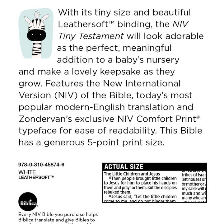 HarperCollins Christian Publishing - Wholesale Religion - NIV Tiny Testament Bible New Testament Leathersoft White12