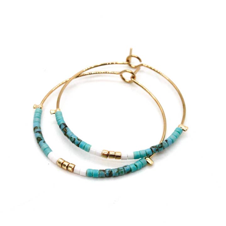 Boucles d'oreilles créoles mélange de perles Miyuki - E8-038D pour la vente par LIZOU