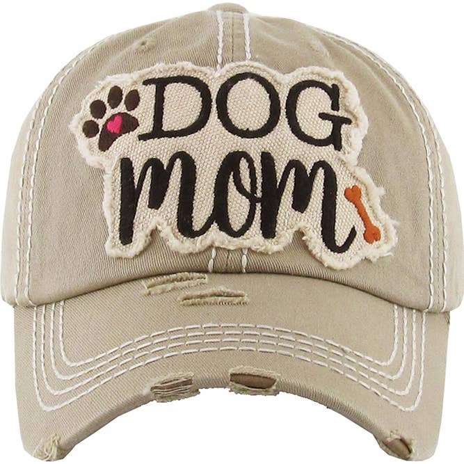 Hana - Wholesale Baseball Cap - Women's - DOG MOM Patch Vintage Distressed Baseball Cap