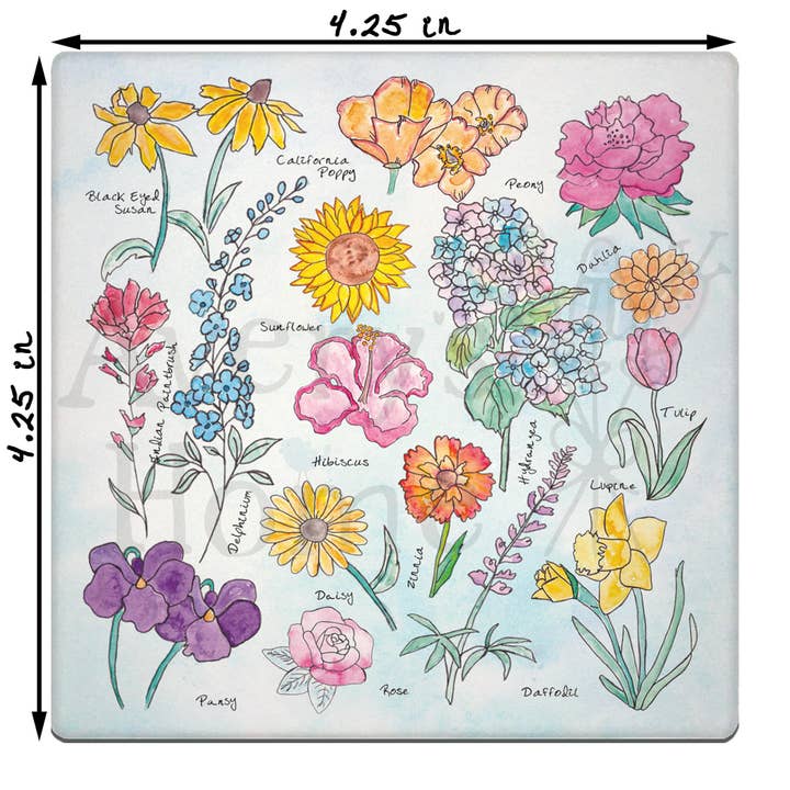 Popular Flowers Pansy Dahlia Daisy Absorbent Stone Coaster for wholesale by Avery's Home