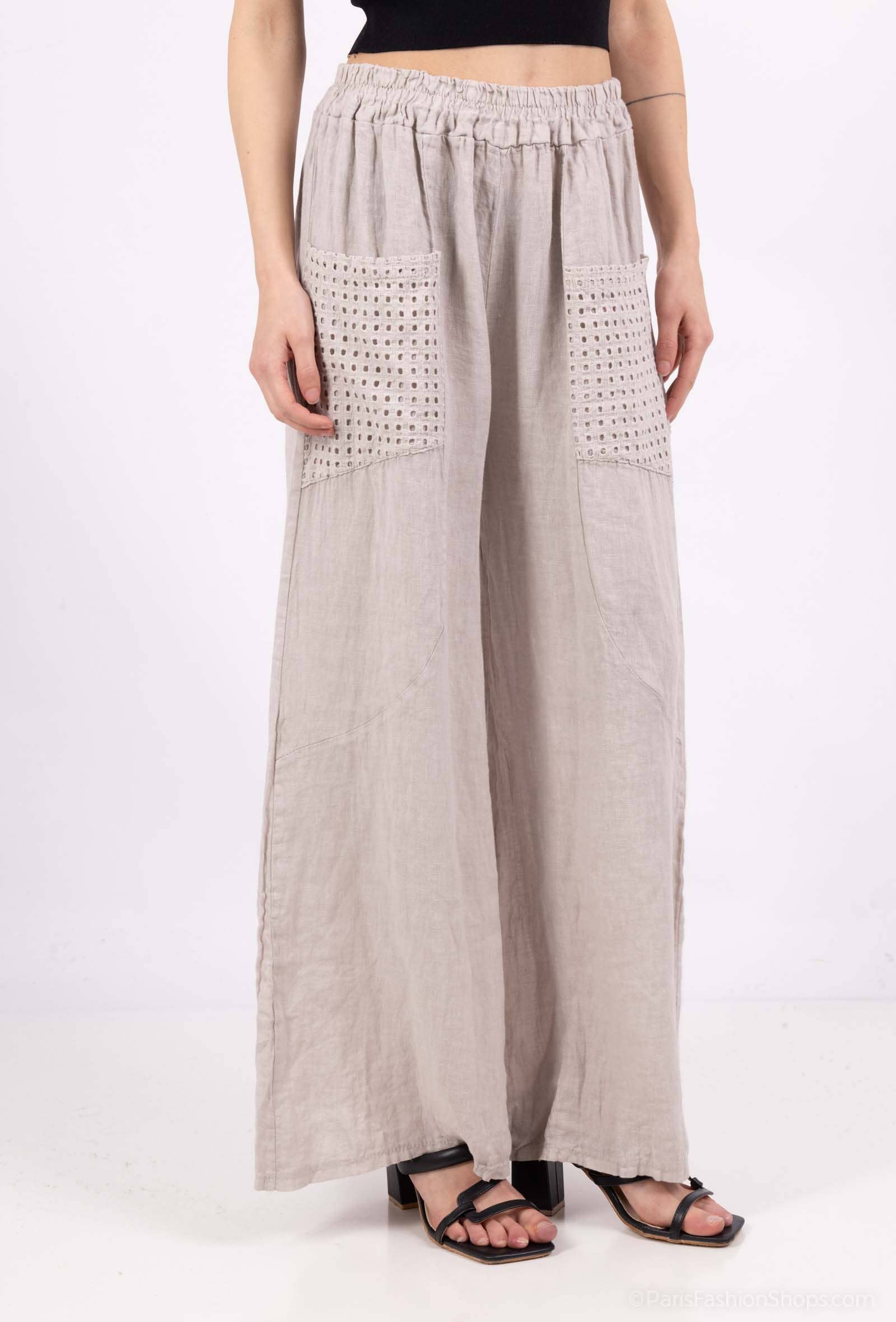 Shyloh - Wholesale Pants - Women's - Linen Trousers with Openwork Pockets 2058033