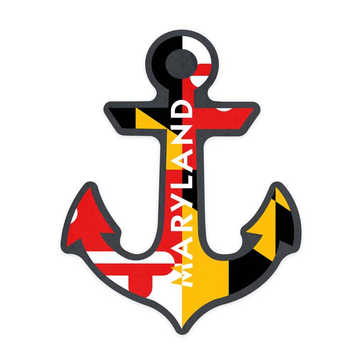 PEGATINA Maryland, ancla y bandera para venta al por mayor de Lantern Press