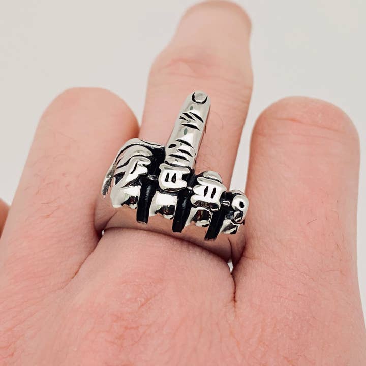 Mio Queena - Wholesale Signet Ring - Personality FUCK Middle Finger Stainless Steel Ring - MJ/MR