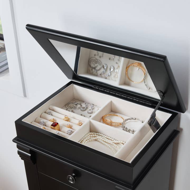 39F Inc. - Vente Boîte/rangement à bijoux - Armoire à bijoux 5 tiroirs avec portes battantes et miroir rabattable