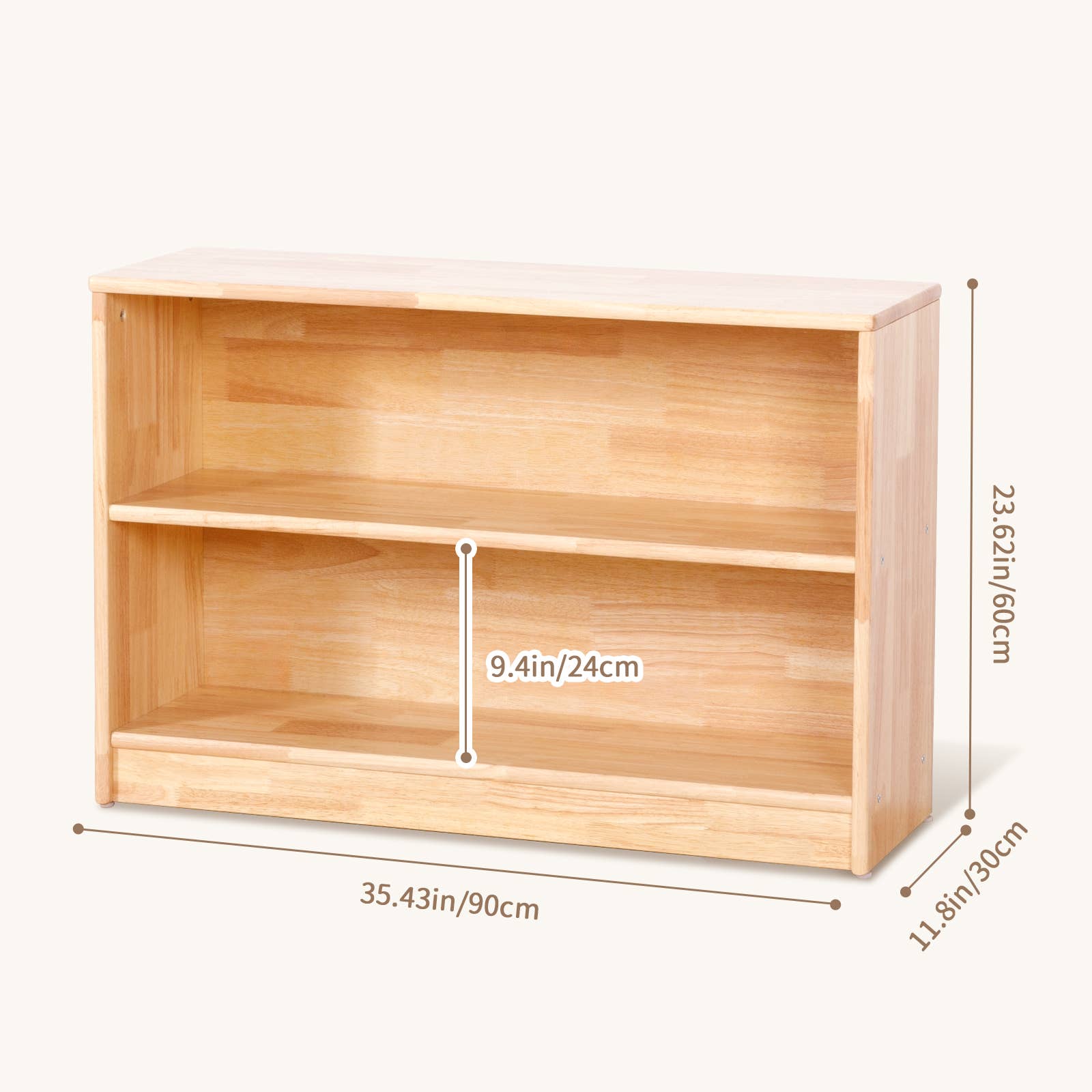 Clear Rubber Wood 2-Tire Montessori Shelf and Toy Storage 35.4" L for wholesale on Faire2