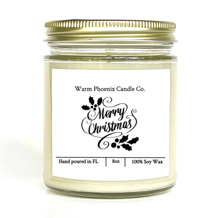 Merry Christmas Candle, Custom Company Name Lab for wholesale by Warm Phoenix Candle Co.