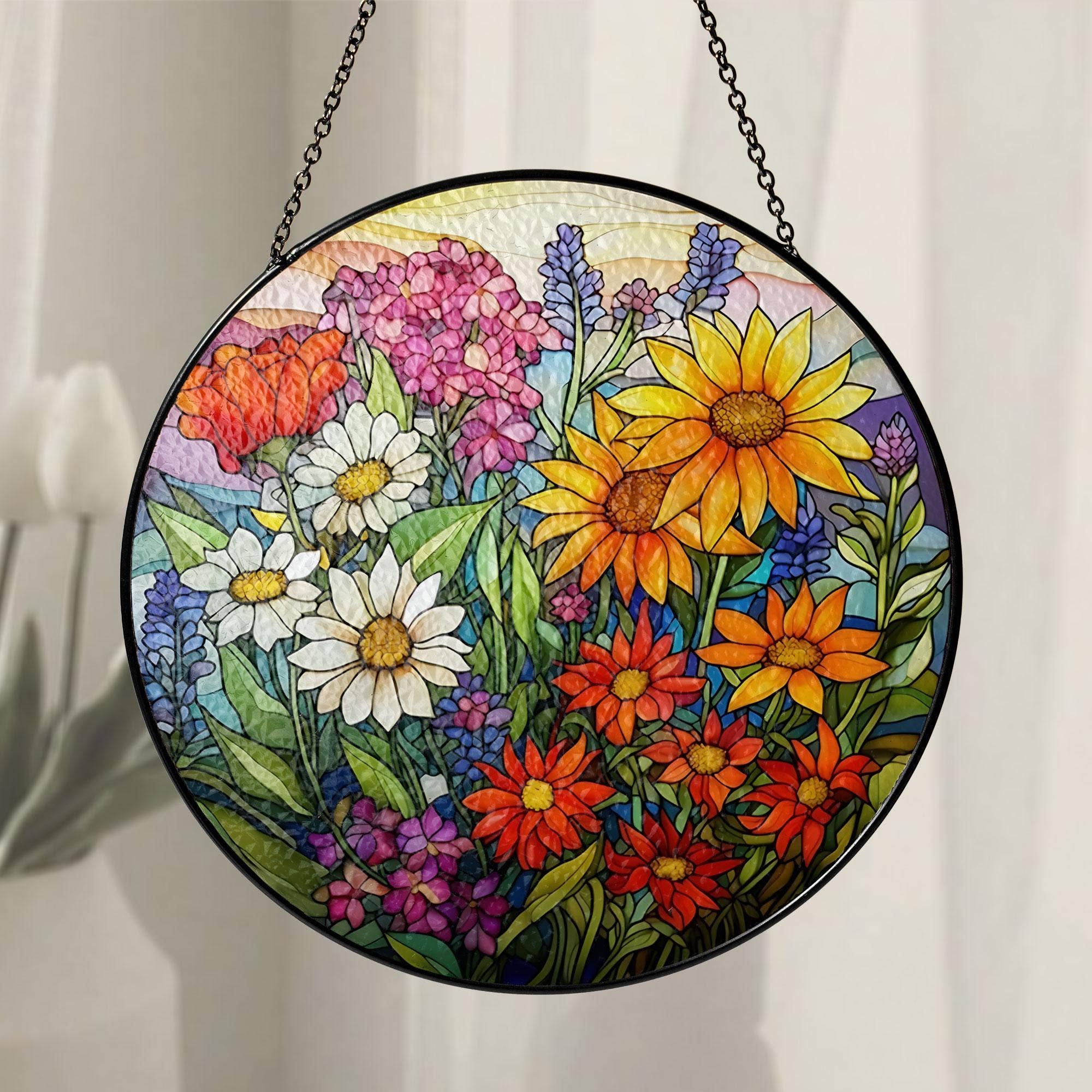 NVC Ecommerce LLC - Wholesale Zonnevanger - Wildflower Glas-in-lood Zonvanger, Cadeau voor Bloemenliefhebber1