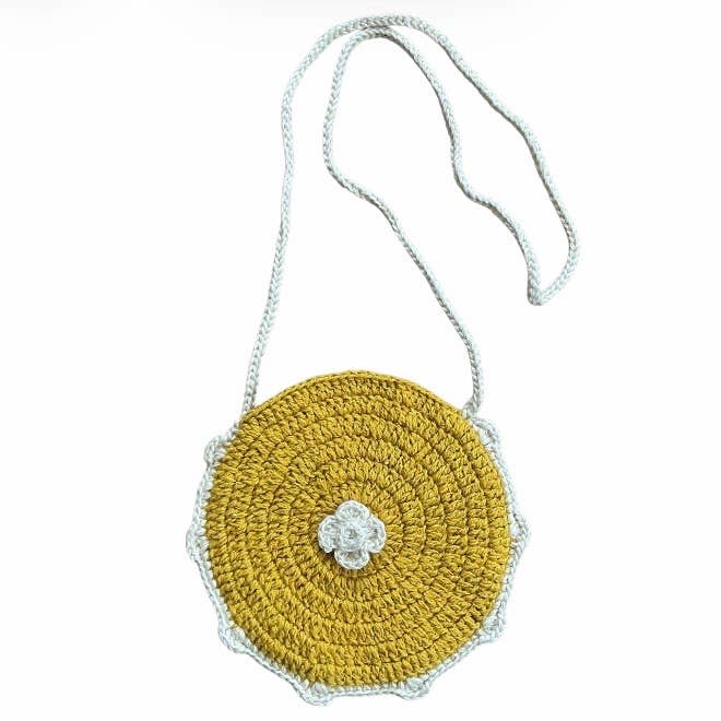 bolso infantil redondo amarillo - algodón orgánico - tejido a ganchillo en Nepal para venta al por mayor de Luna-Leena - handmade in Nepal