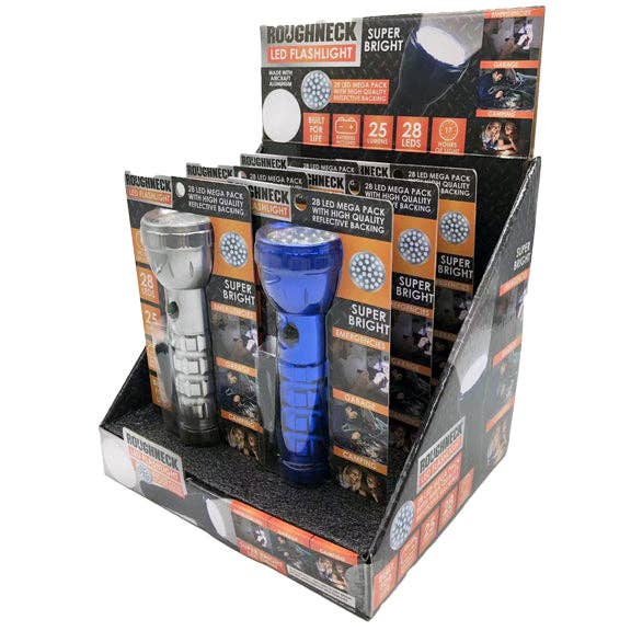 Novelty Brands - Wholesale Retailer Display - Home & Living - Roughneck LED Flashlight with Strap Assortment- 6/Display
