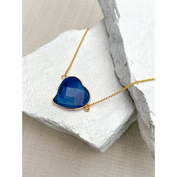 Roc Jewellery - Wholesale Pendant/Charm Necklace - Lapis Lazuli Connector Heart Gold Plated Necklace3