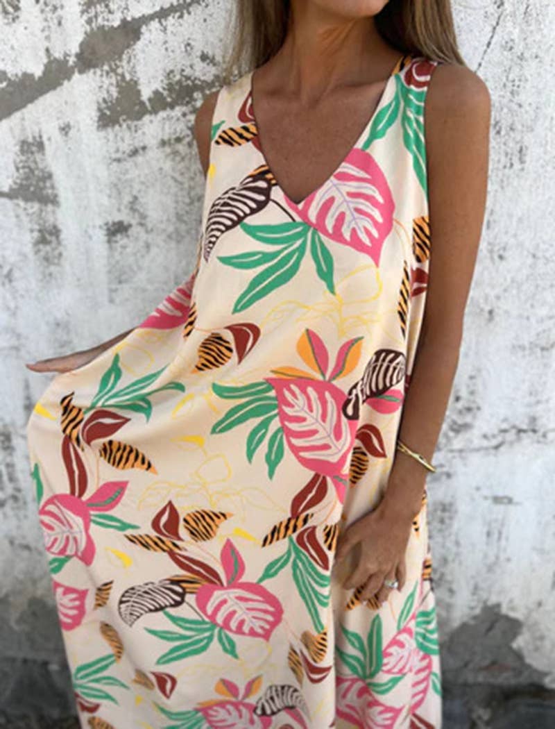 EmberLoom - Wholesale Dress - Women's - Tropical Print Sleeveless Maxi Dress2