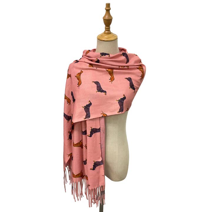 Fashion Scarf World - Wholesale Scarf - Women's - Dachshund Sausage Dog Print Tassel Scarf