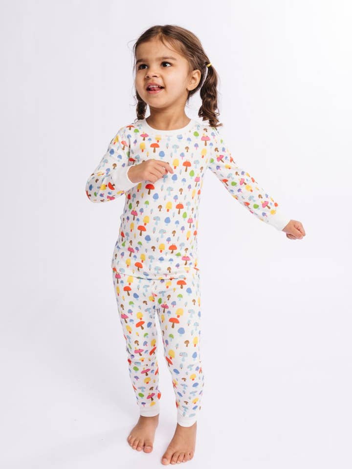 Magic Mushrooms Organic Pima Cotton Pajama Set for wholesale by Dodo Banana