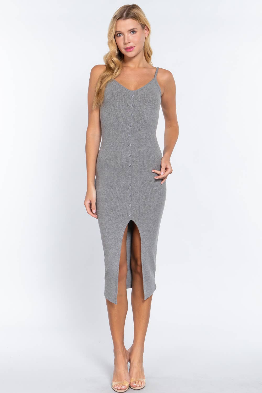 Active Basic | Active USA - Wholesale Jurk - Dames - Cami midi-jurk met knoopsluiting en rib31