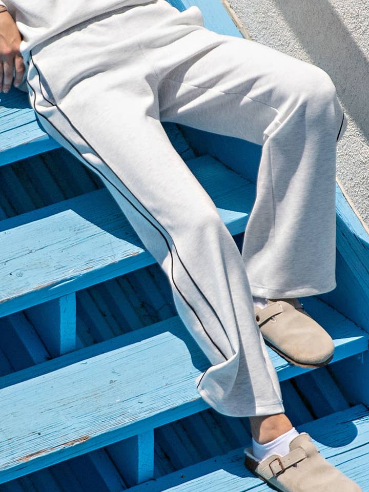 MODAL SCUBA TWO STRIPE PIPING STRAIGHT PANT for wholesale by Rae Mode