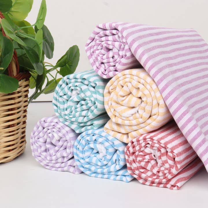 Colorful Striped Turkish Cotton Beach Towel Set for wholesale by HERLOOM TOWELS