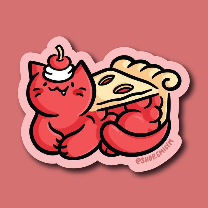 Cherry Pie Cat Vinyl Sticker for wholesale by Shop Emily M