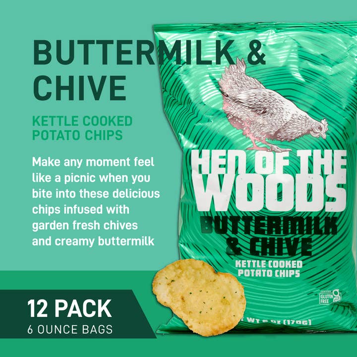 Hen of the Woods - Wholesale Chips - Buttermilk & Chive Kettle Cooked Potato Chips 6 OZ1