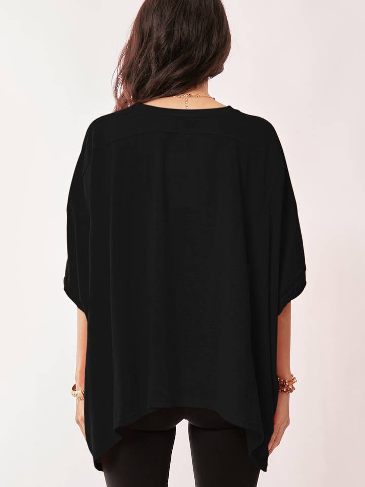 Davi & Dani - Wholesale Lounge Top - Women's - PLUS DROP SHOULDERS BATWING SLEEVE SIDE SLIT TOP2