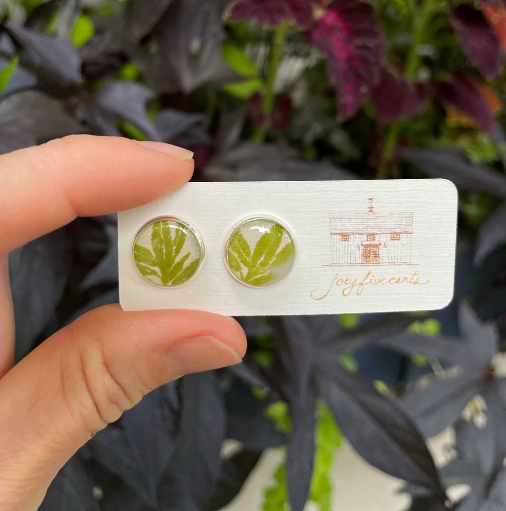 joeyfivecents – Großhandel Ohrstecker – Ohrstecker — großes silbernes, handgestempeltes Gartengrün, Mondmotte4