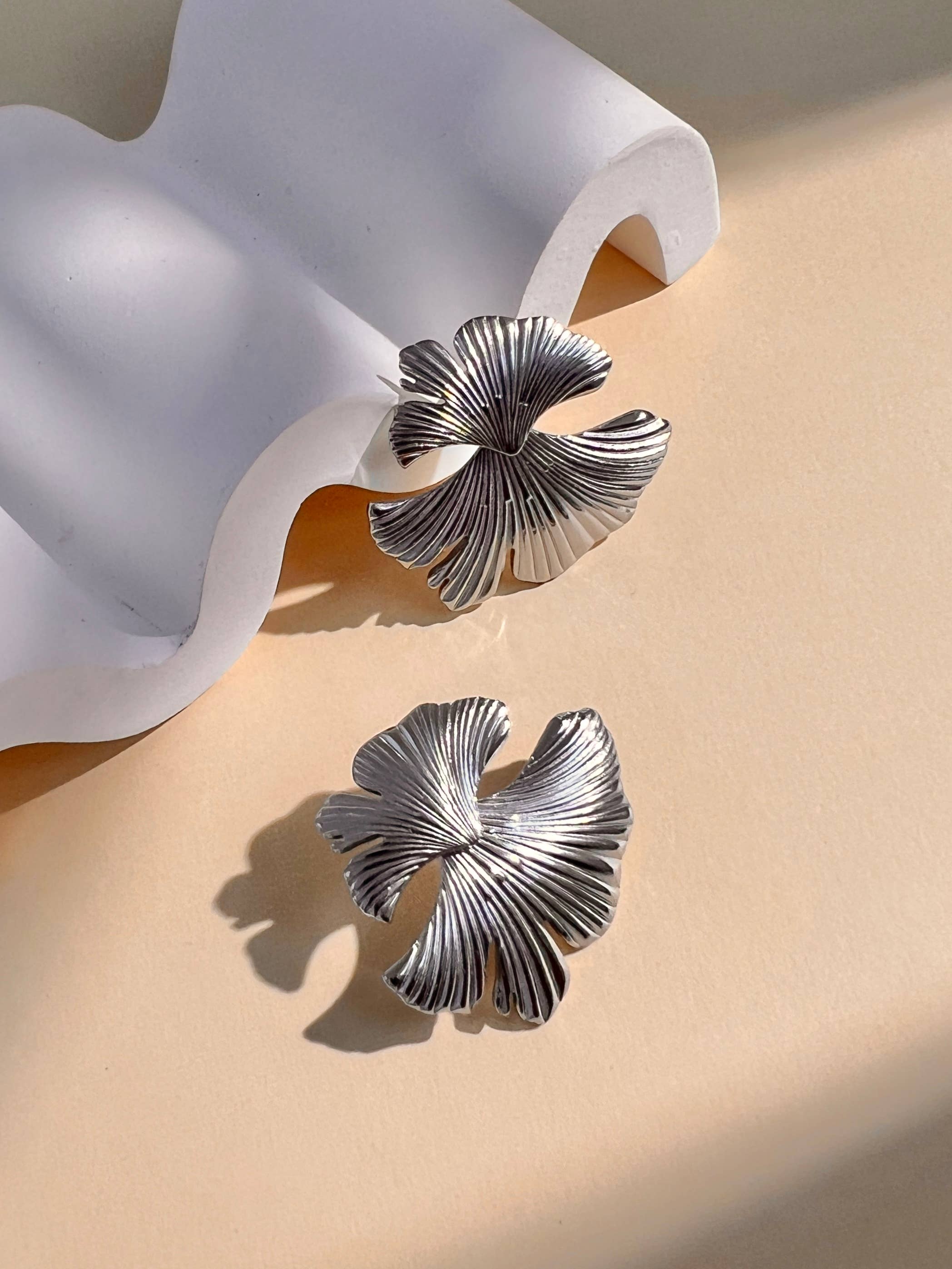 COSMOS - Wholesale Dangle Earrings - Ginkgo leaf design drop earring in steel0