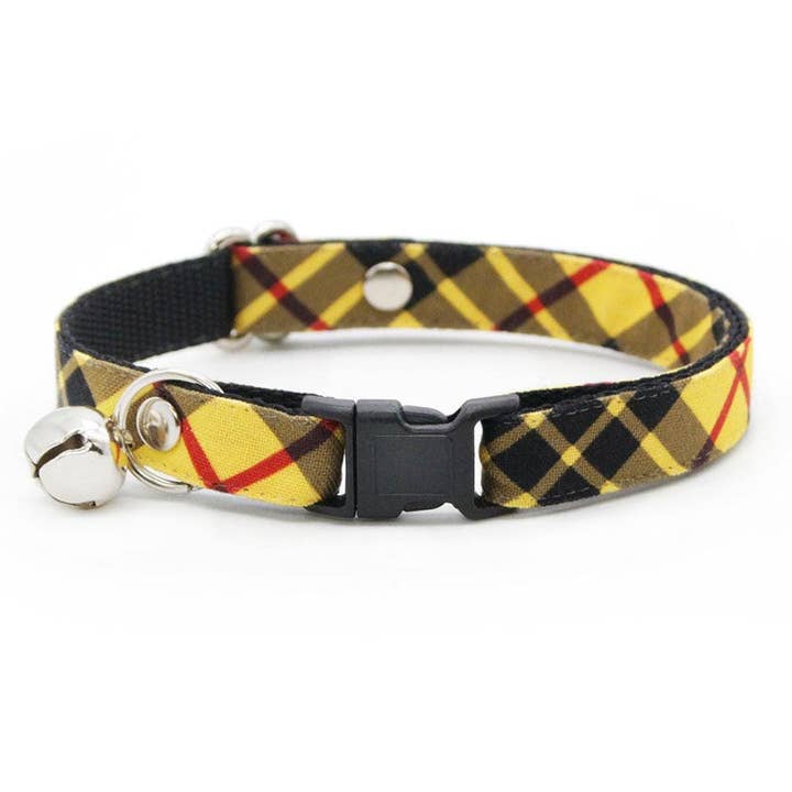"Iconic" - Yellow & Black Plaid Cat Collar for wholesale by Made By Cleo