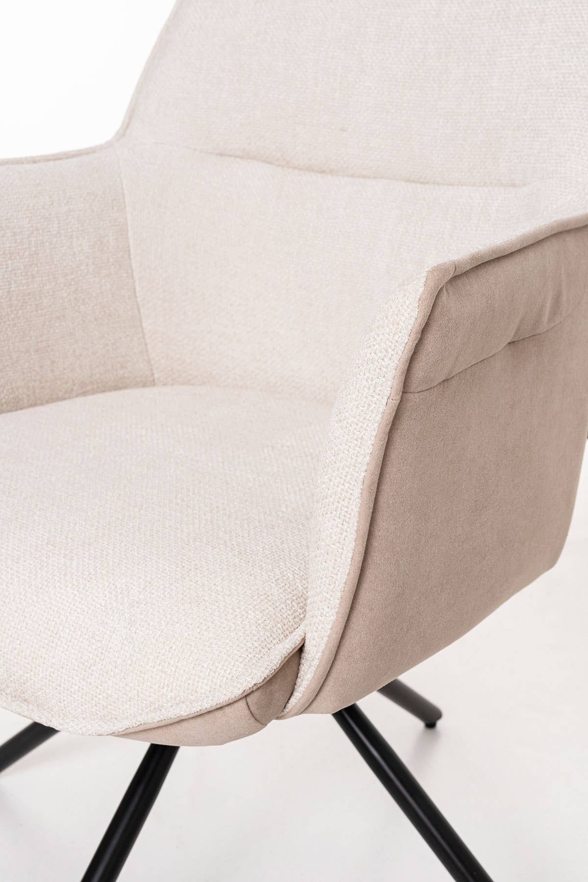 Gdeco - Wholesale Chair - Rose 360º Swivel Chair, Beige Upholstery, Black Metal Legs.1