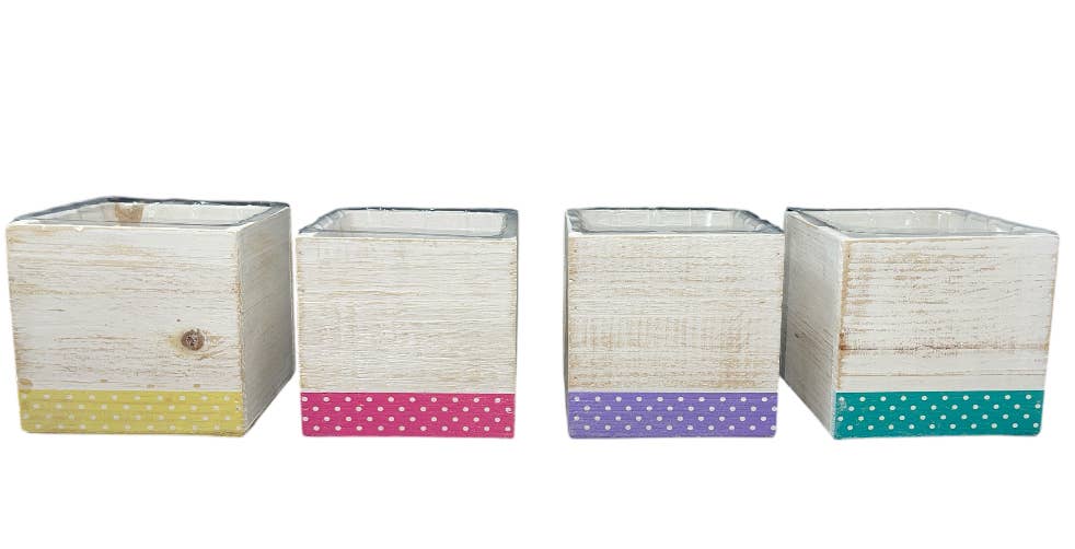 Thompson Wholesale - Wholesale Plant Pot - 5" White Washed Square Wood Pots -- 12 Pack0