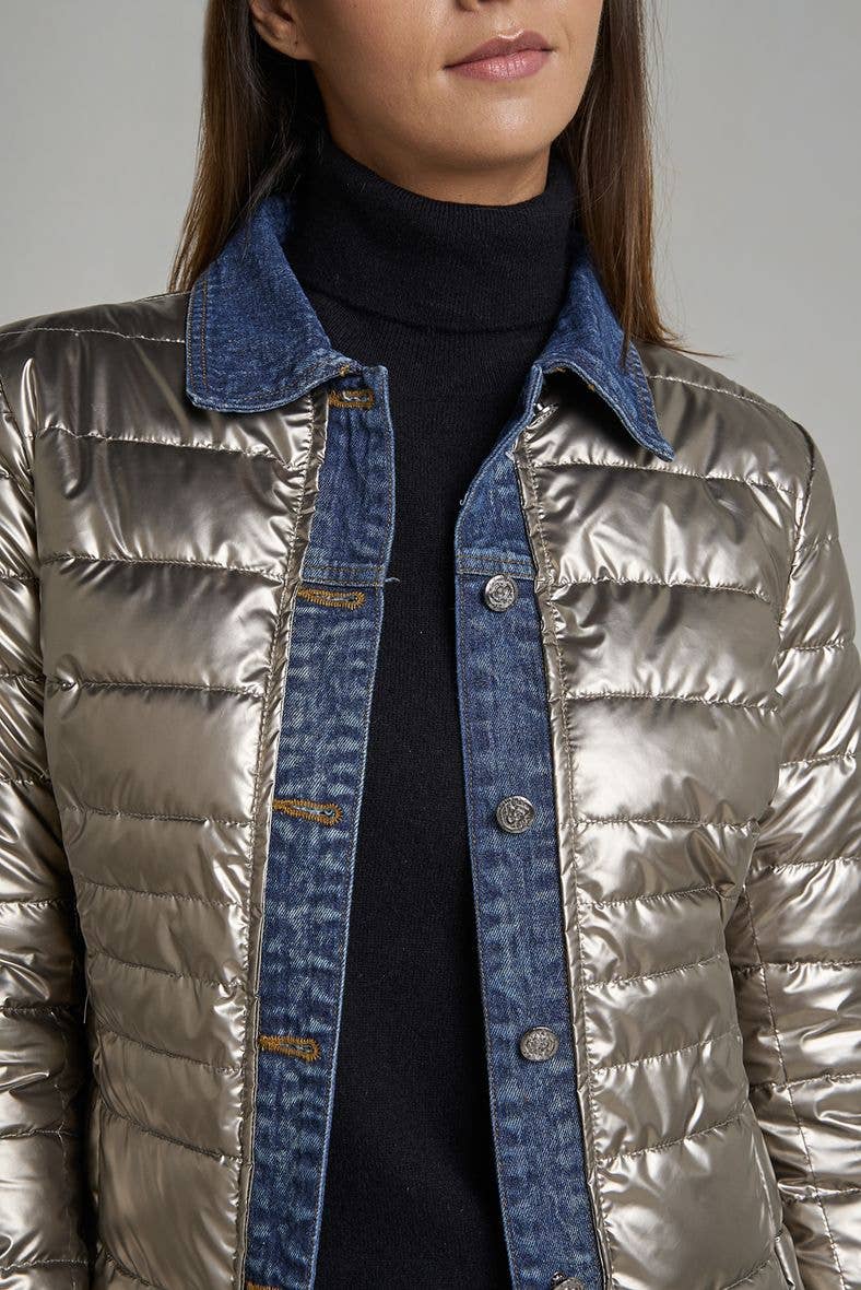 Attrait Paris - Wholesale Pufferjack - Dames - Kenza metalen jeansjack van twee materialen9