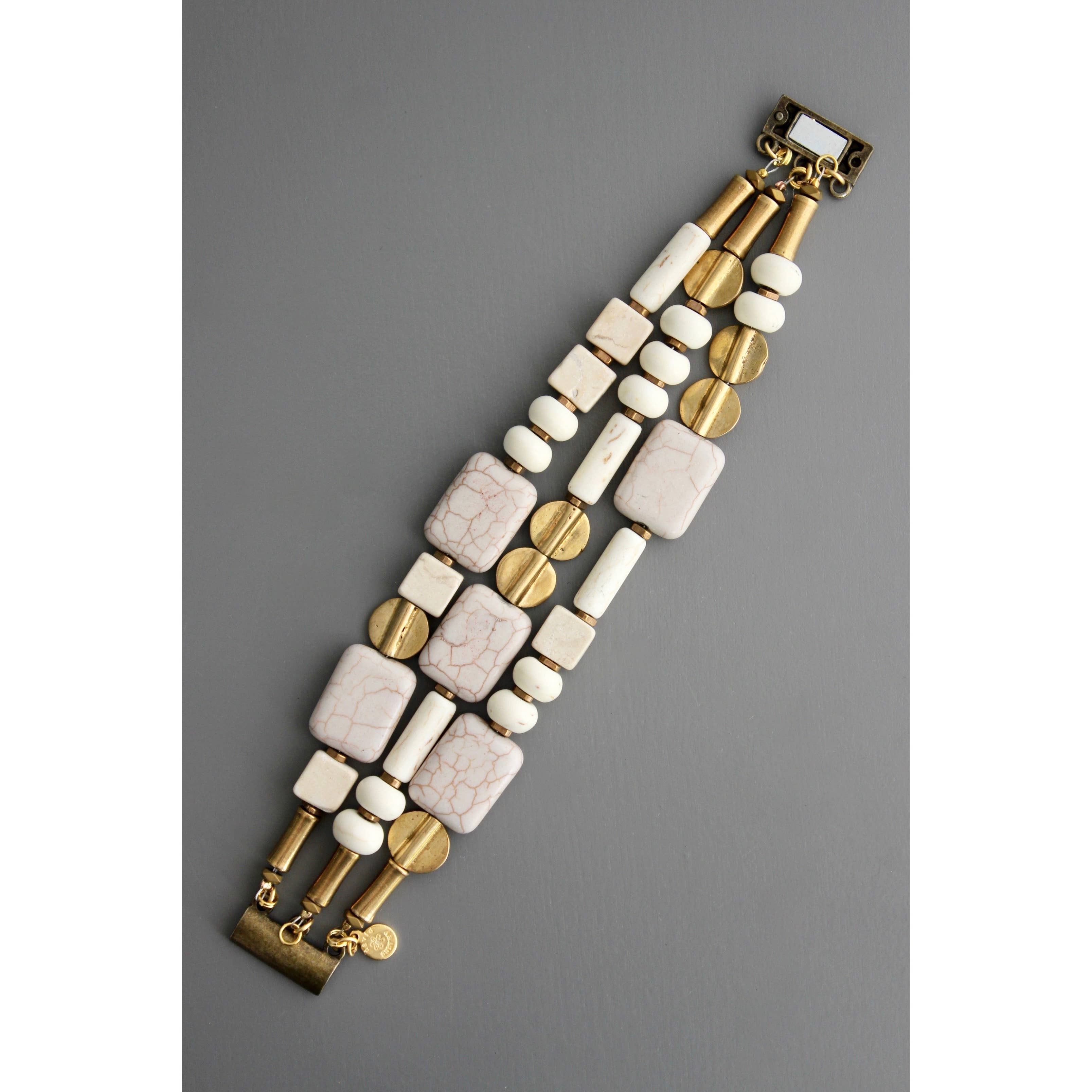 David Aubrey Jewelry - Wholesale Beaded Bracelet - BKNB03 Magnesite and brass triple strand bracelet1
