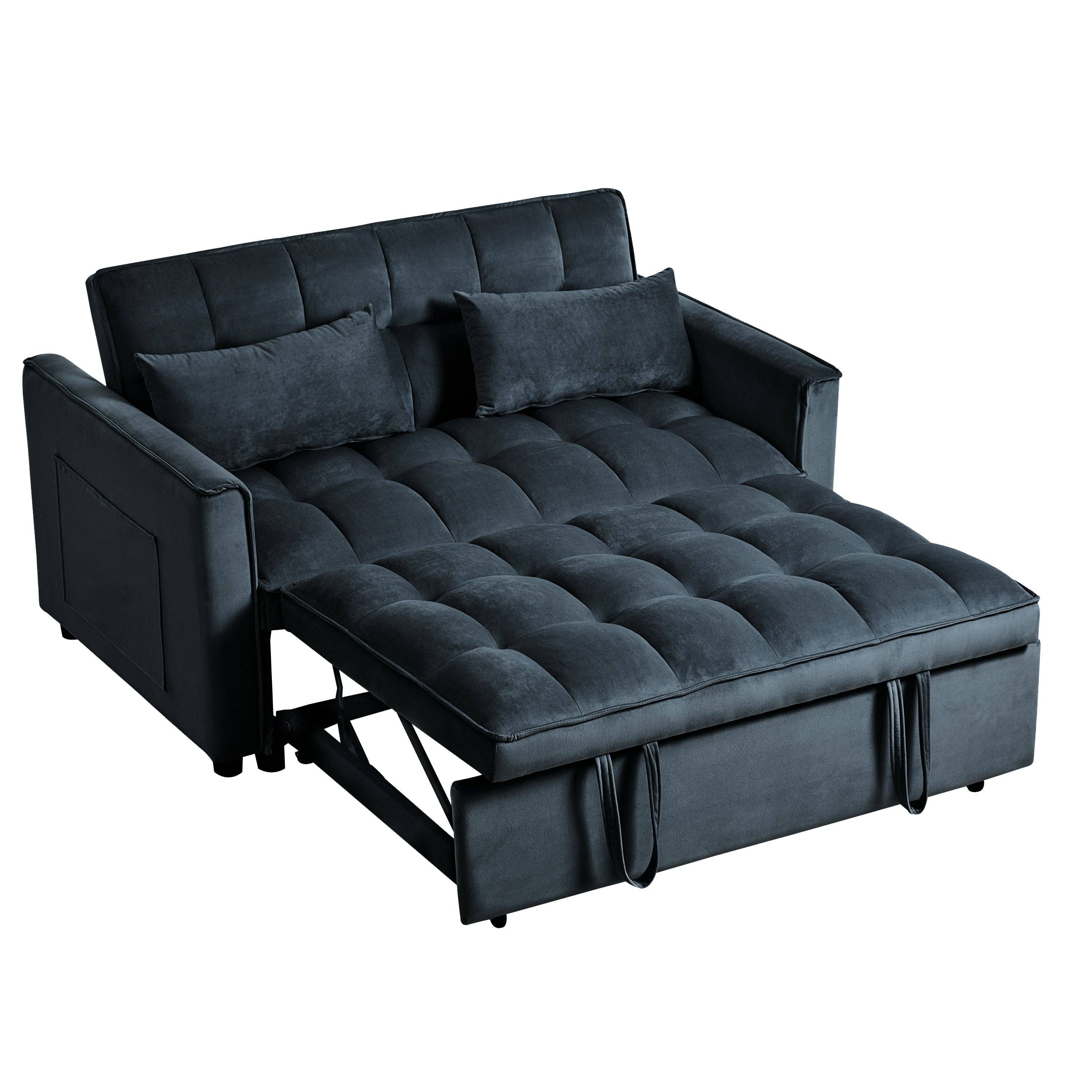 39F Inc. - Wholesale Sofa - 3-in-1 Convertible Sleeper Sofa Bed, Velvet Loveseat-Black8