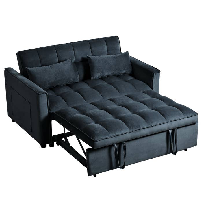39F Inc. - Wholesale Sofa - 3-in-1 Convertible Sleeper Sofa Bed, Velvet Loveseat-Black8